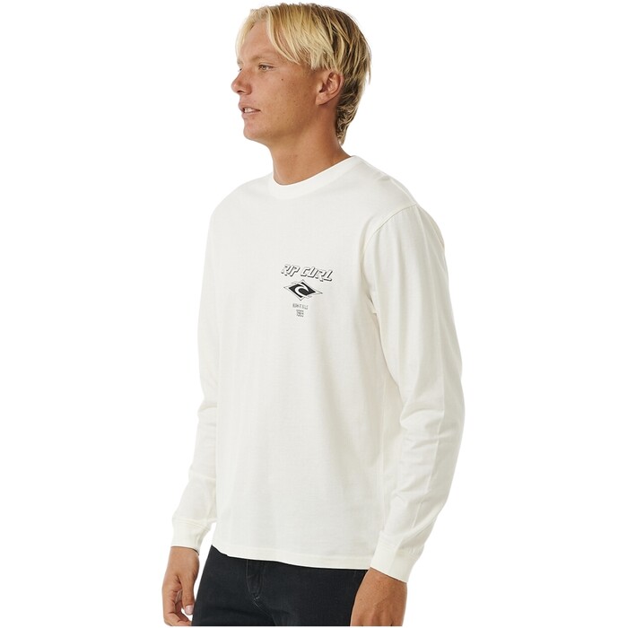 2024 Rip Curl Fade Out Icon Long Sleeve Tee 0BQMTE - Bone